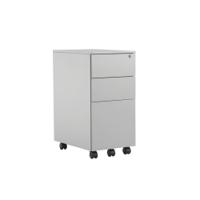 Jemini 3 Drawer Mobile Pedestal Slimline Steel 300x470x615mm Silver KF74157