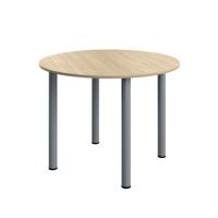 Serrion Pole Leg Round Meeting Table 1000x1000x730mm Oak/Silver KF800369