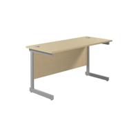 Jemini Single Rectangular Desk 1400x600x730mm Maple/Silver KF800565