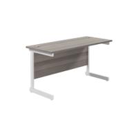 Jemini Single Rectangular Desk 1400x600x730mm Grey Oak/White KF800593