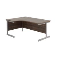 Jemini Radial Left Hand Cantilever Desk 1600x1200x730mm Dark Walnut/Silver KF801778