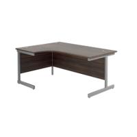 Jemini Radial Left Hand Cantilever Desk 1800x1200x730mm Dark Walnut/Silver KF802010