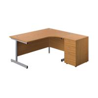 First Radial Right Hand Desk with Pedestal 1600x800-1200mm Oak/Silver KF803294