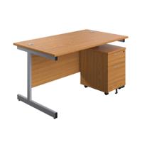 First Single Desk with 2 Drawer Pedestal 1600x800 Nova Oak/Silver KF803560