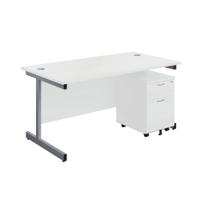 First Single Desk with 2 Drawer Pedestal 1600x800mm White/Silver KF803577