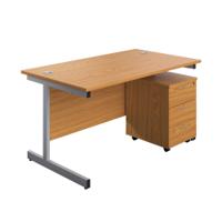 First Single Desk with 3 Drawers Pedestal 1600x800 Nova Oak/Silver KF803591