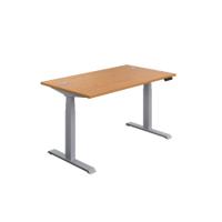 Jemini Sit/Stand Desk with Cable Ports 1600x800x630-1290mm Nova Oak/Silver KF809968