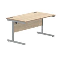 Polaris Rectangular Single Upright Cantilever Desk 1400x800x730mm Canadian Oak/Silver KF821700