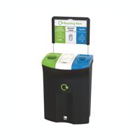 Meridian Recycling Bin Triple Mixed Recycling General Waste Liquids 110L Lime/White/Blue L1881/42