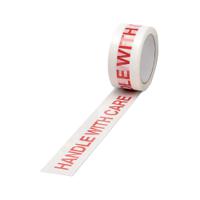 Polypropylene Tape Printed Handle with Care 50mmx66m White Red (6 Pack) 70581500