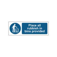 MyCafe Place All Rubbish In Bins Sign 1.2 PP 300x100 MYC10682