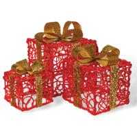 LED Outdoor/Indoor Light Up Christmas Presents Red Pack of 3 GH9068