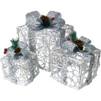 LED Outdoor/Indoor Light Up Christmas Presents Silver Pack of 3 GH9069