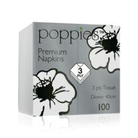 Poppies Premium 3-Ply Tissue Dinner Napkins 8 Fold White 40cm (Pack of 100) 4038WH