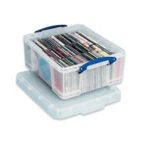 Really Useful 18L Plastic Storage Box with Lid L480xW390xD200mm CD/DVDs Clear EBCCD