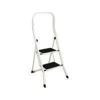 Folding Step Stool 2 Tread High Back White Aluminium 402790