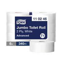 Tork T1 Jumbo Toilet Paper Roll Advanced 2-Ply White 1700 Sheets (Pack of 6) 110246