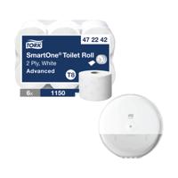 Tork T8 SmartOne 2-Ply Toilet Roll White Pack of 6 + FOC Dispenser