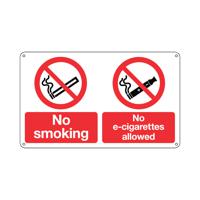 Signs and Labels No Smoking and No E-Cigarettes Sign Rigid Plastic 150x300mm EL005KRP