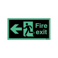 Safety Sign Niteglo Fire Exit Running Man Arrow Left 150x450mm Self-Adhesive NG27A/S