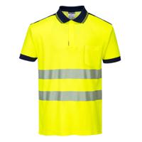 Portwest PW3 Hi Vis Cotton Comfort Polo Shirt S/S L Yellow/Navy