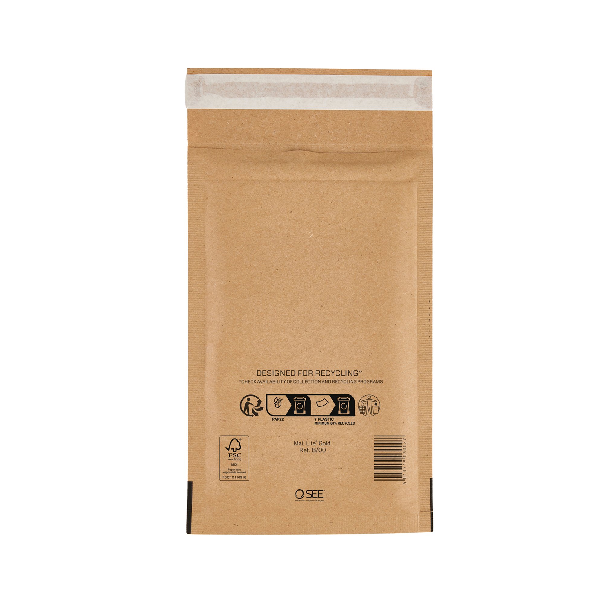 Sealed Air Bubble Lined Postal Bag Gold B00 120x210mm (Pack of 100) 103027401