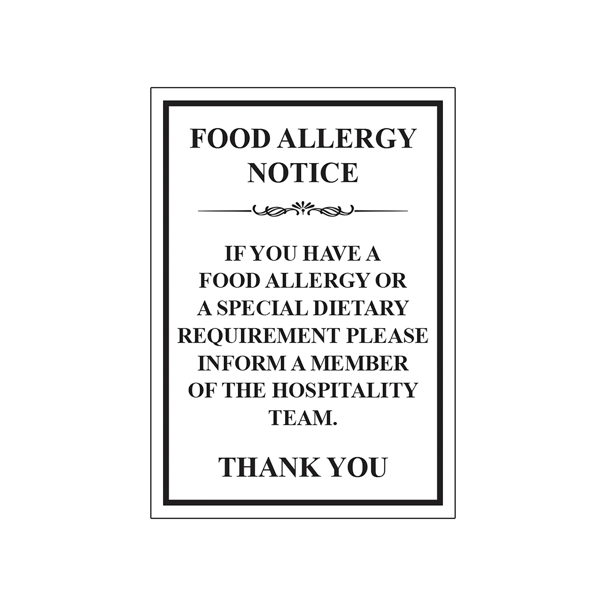 MyCafe Food Allergy Sign Self Adhesive Vnl 297x210 MYC10701