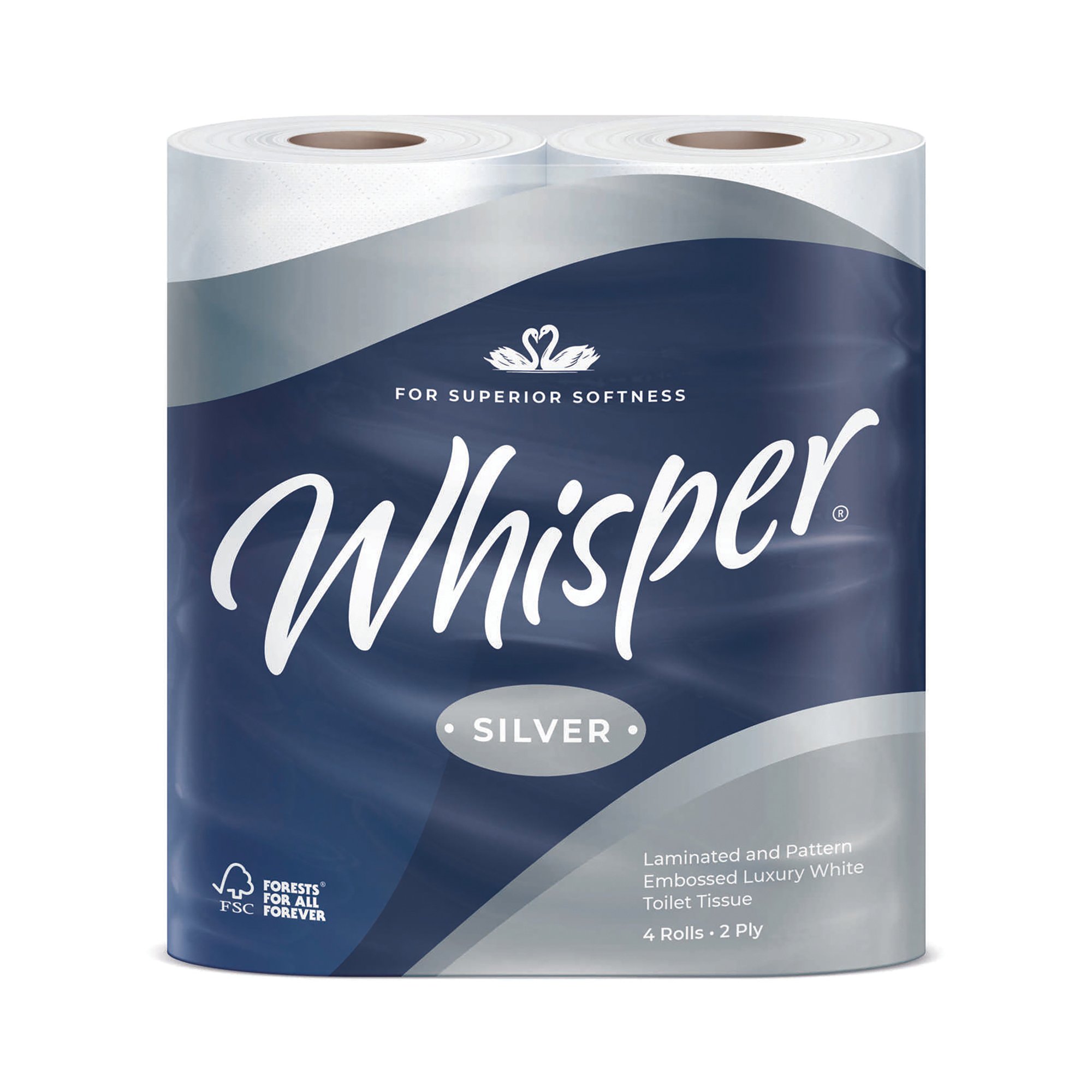 Whisper Silver Toilet Roll 2-Ply 210 Sheets Per Roll 4x10 (Pack of 40) TLSILVER