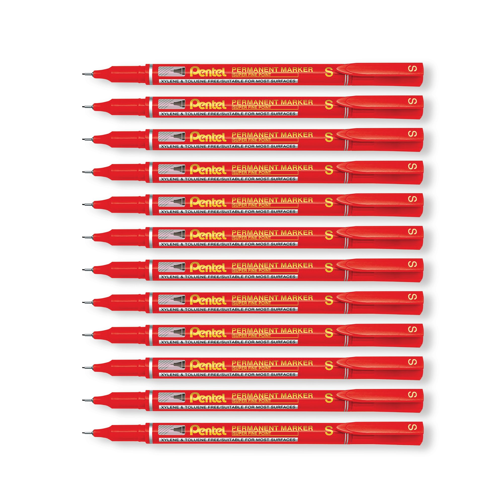 Pentel Permanent Marker Super Fine Point Red Pack of 12 NFS410-B