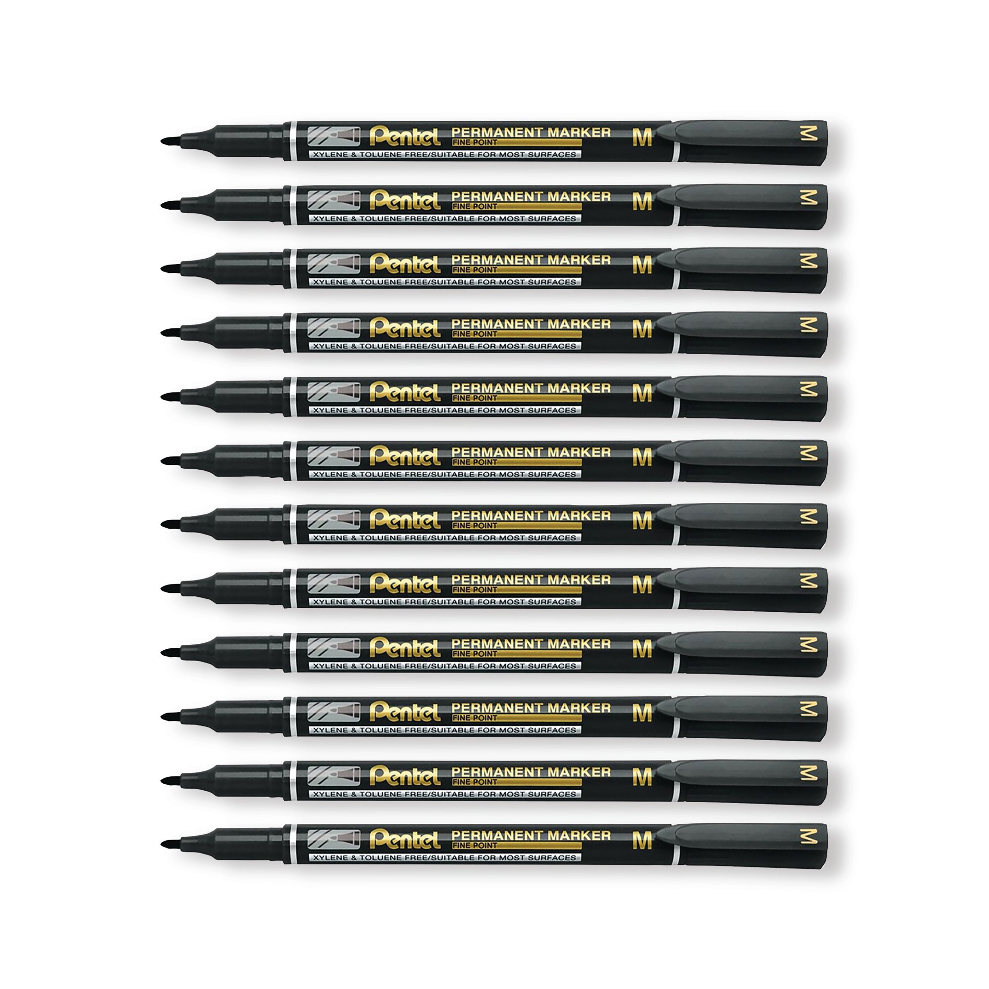 Pentel Permanent Marker Fine Point Black Pack of 12 NM470-A