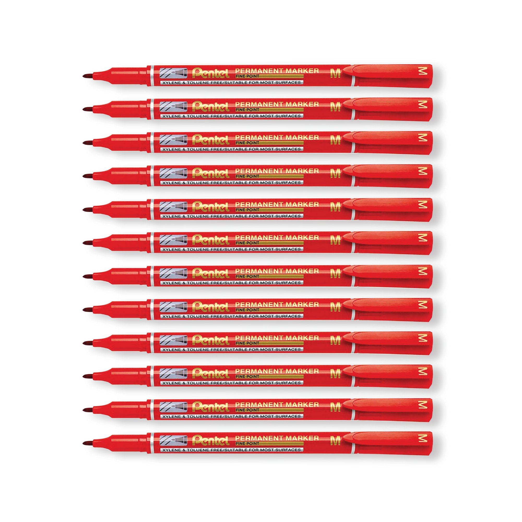 Pentel Permanent Marker Fine Point Red Pack of 12 NM470-B