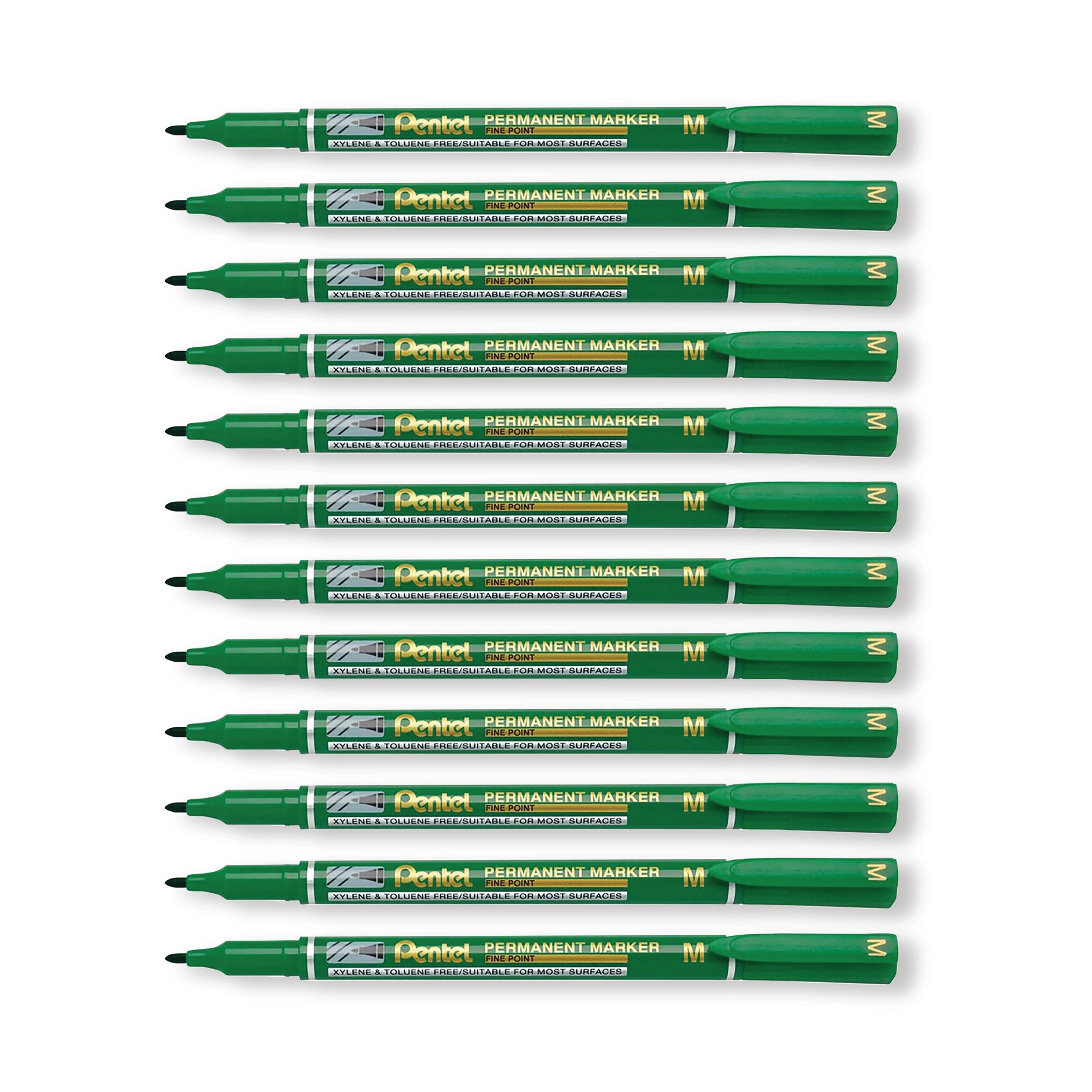 Pentel Permanent Marker Fine Point Green Pack of 12 NM470-D