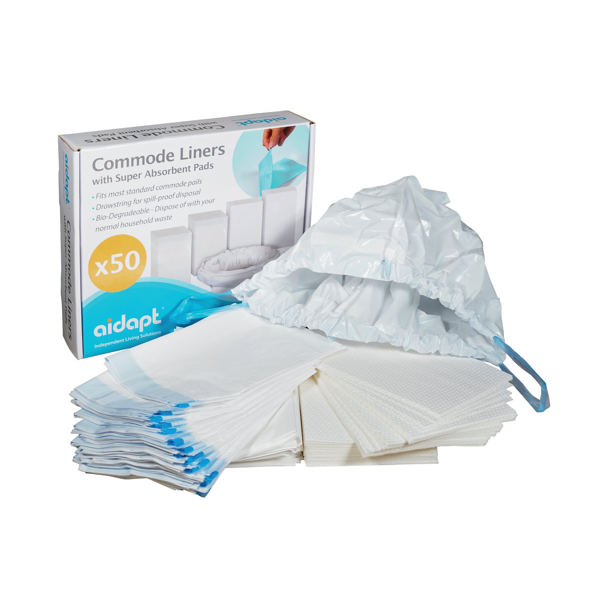 Aidapt Commode Liners with Absorbent Pads (Pack of 50) VS216CL