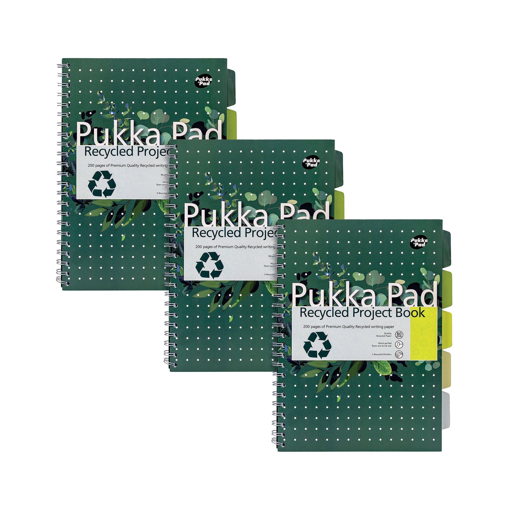 Pukka Pad Recycled Project Book A4 Green (Pack of 3) 6050-REC