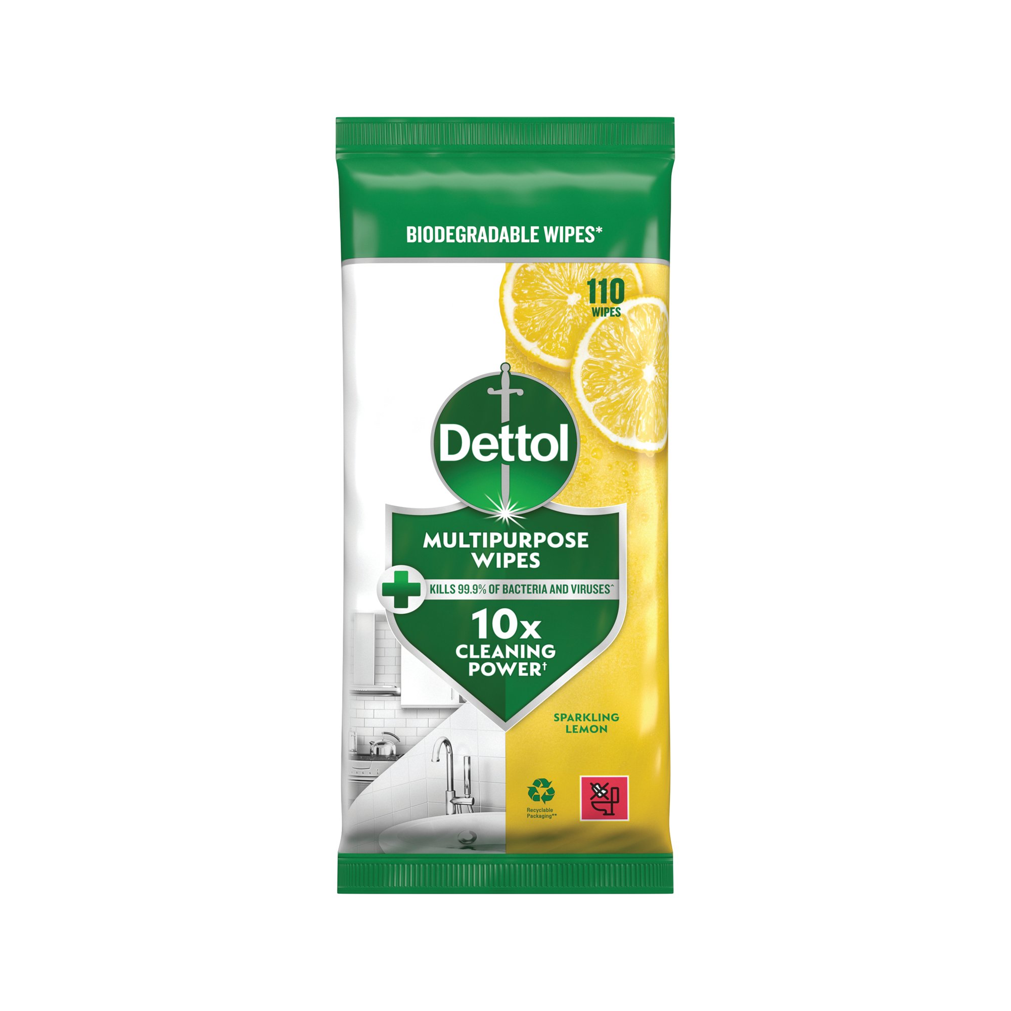 Dettol Multipurpose Wipe Sparkling Lemon 110 Wipes Pack of 4 3348372