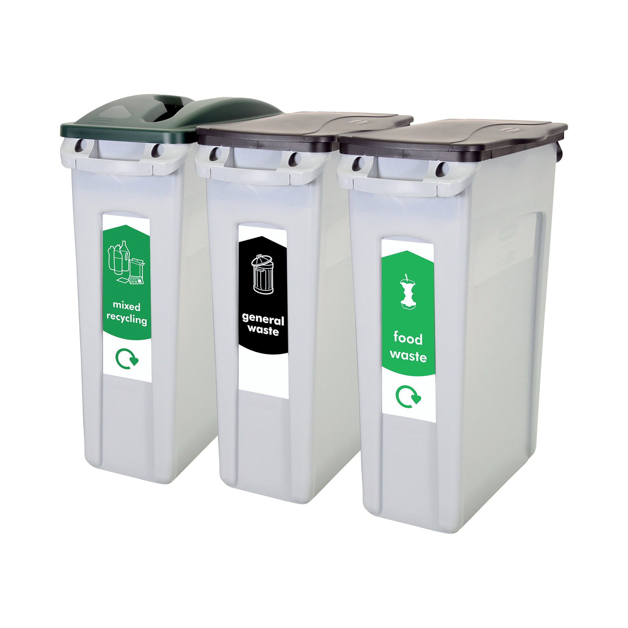 Rubbermaid Slim Jim 3-Stream Recycling Station General Waste/Mixed Recycling/Food Waste 2217670