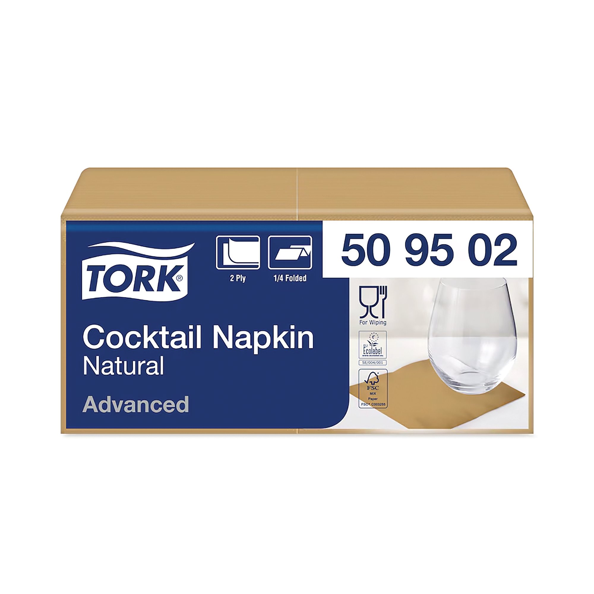 Tork Cocktail Napkins 2-Ply 4 Fold Natural (Pack of 200) 509502