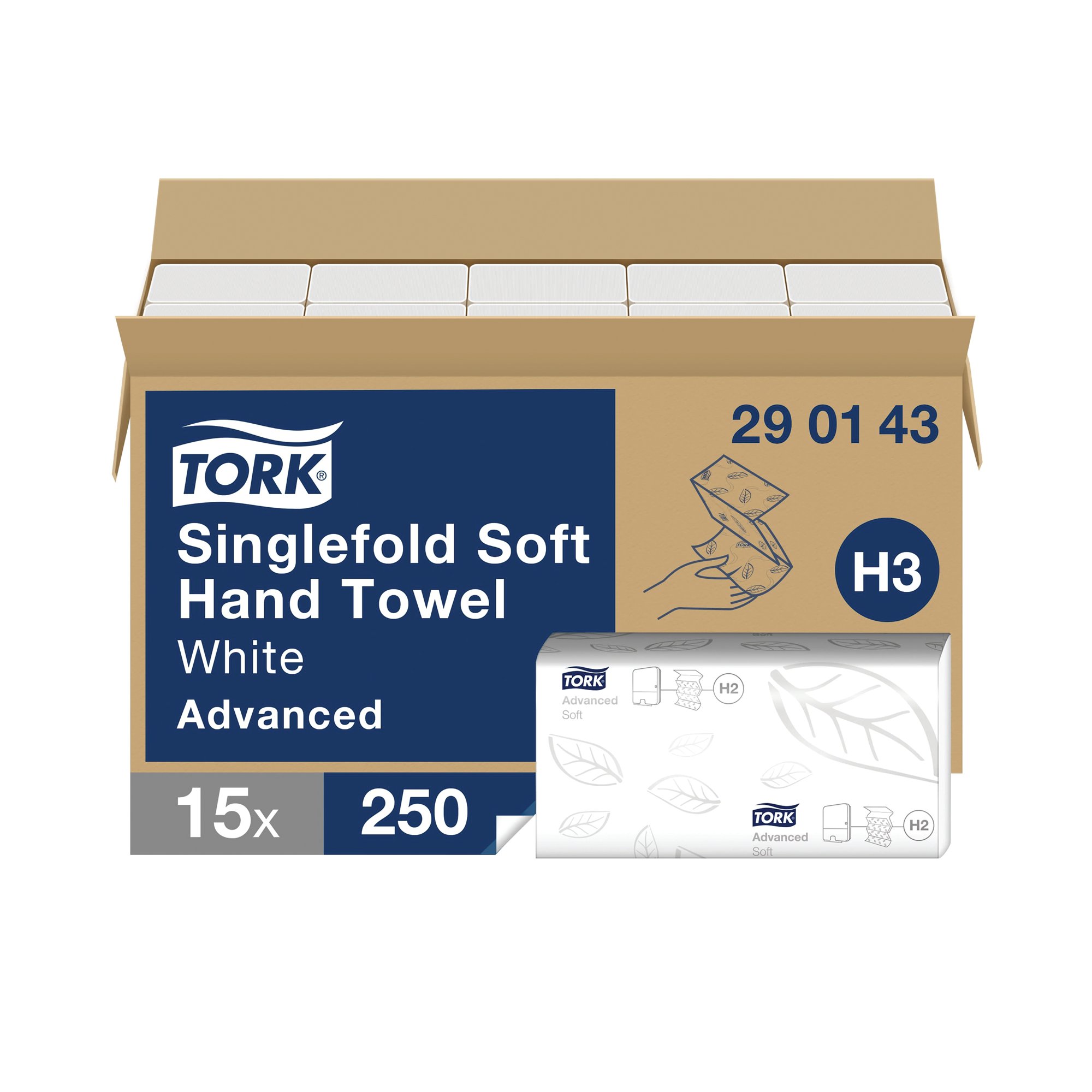 Tork Hand Towel Singlefold 2-Ply White 250 Sheets (Pack of 15) 290143