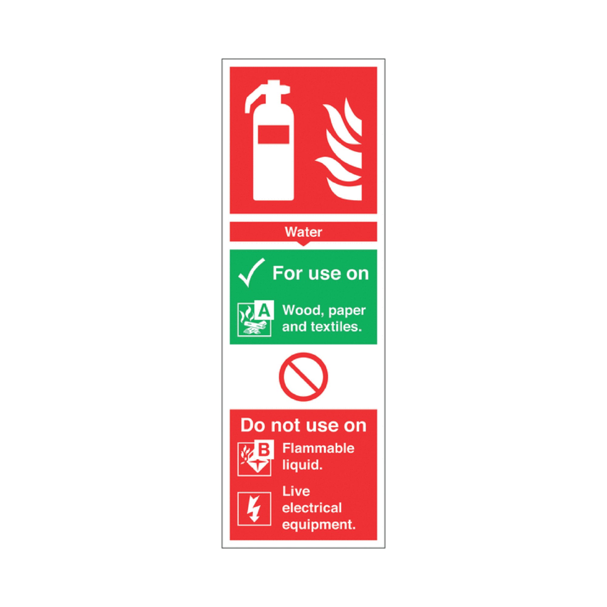 Safety Sign Fire Extinguisher Water For Use On PVC 300x100mm Rigid PVC F100/R