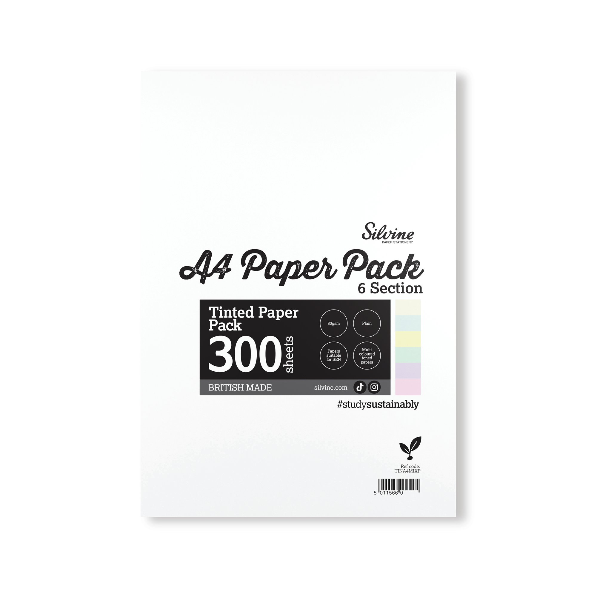 Silvine Tinted Paper SEN/Dyslexia 300 Sheets 6 Colours Plain A4 (Pack of 5) TINA4MIXP