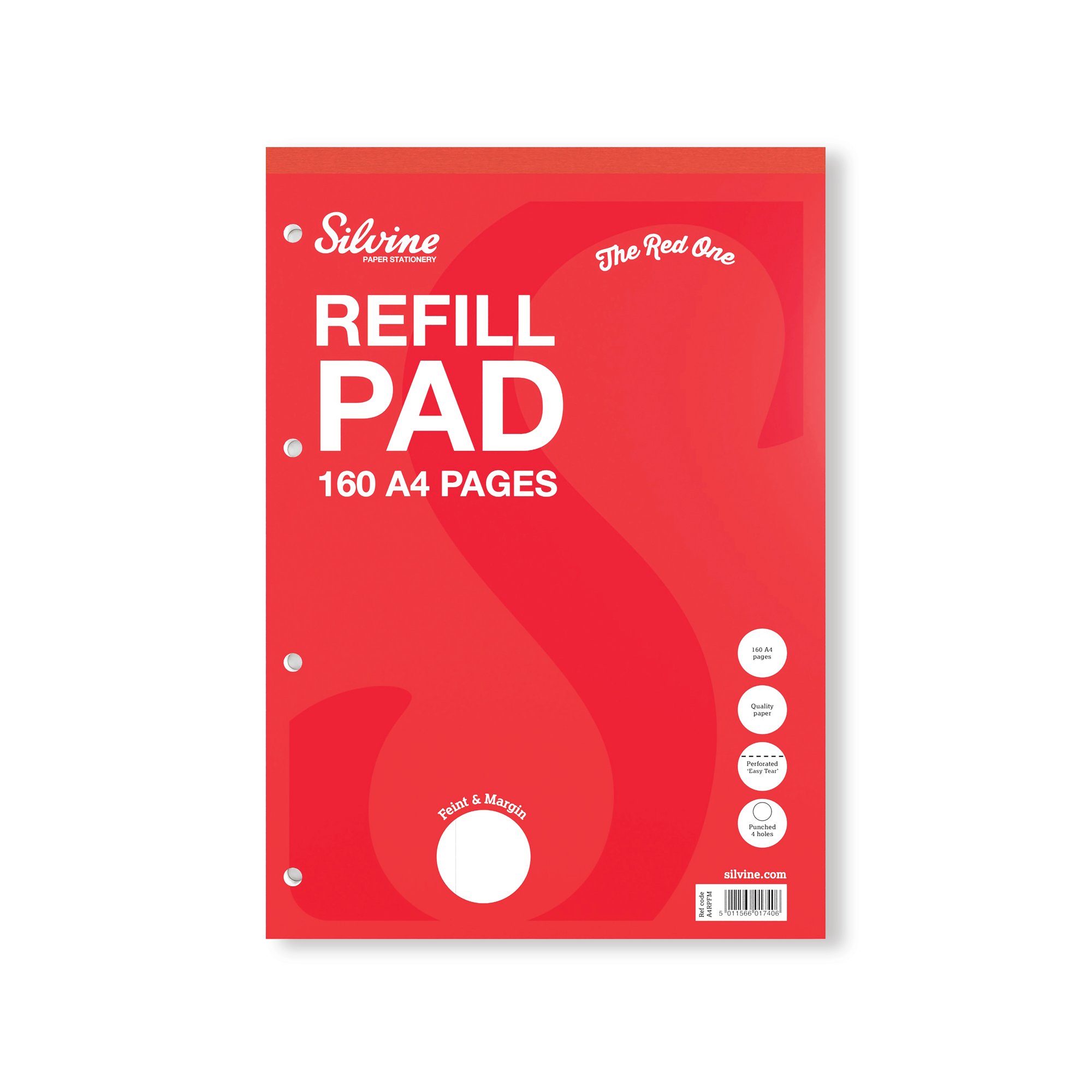 Silvine Ruled Margin Punched Headbound Refill Pad 160 Pages A4 Pad (6 Pack) A4RPFM
