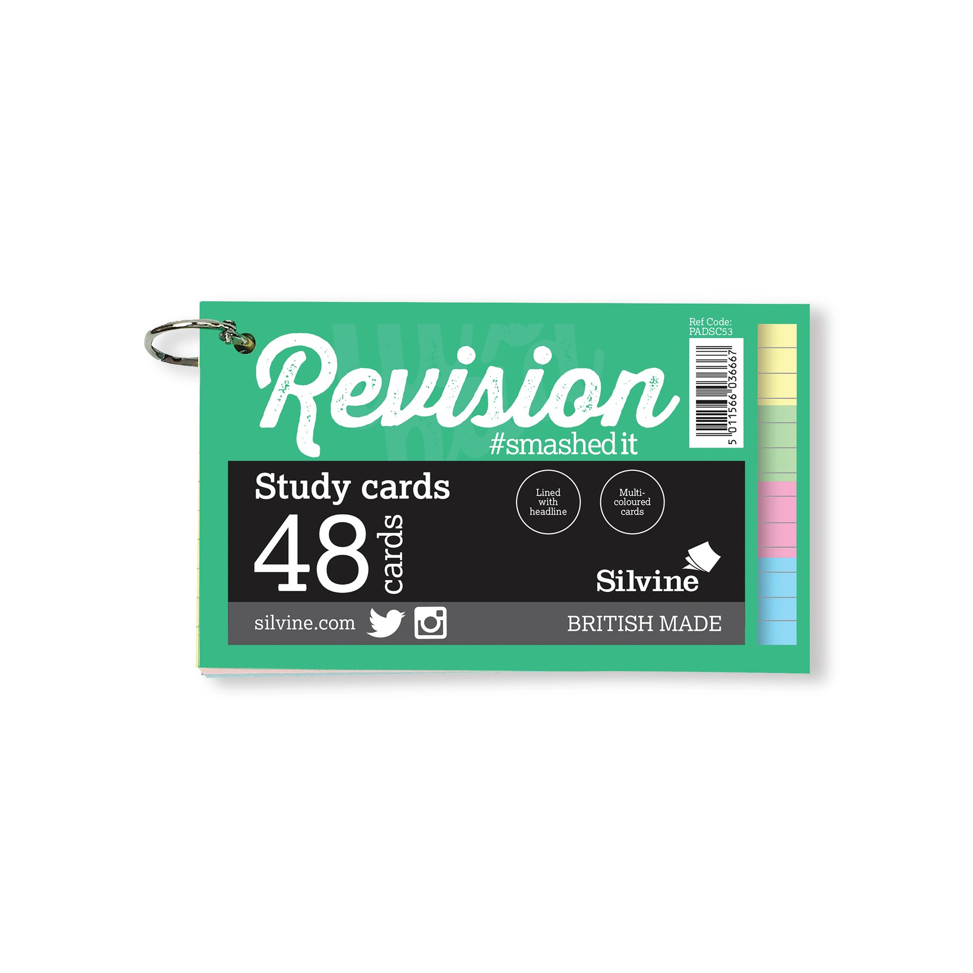 Silvine Luxpad Revision 48 Ringbound Flash Cards Ruled Assorted (Pack of 20) PADSC53