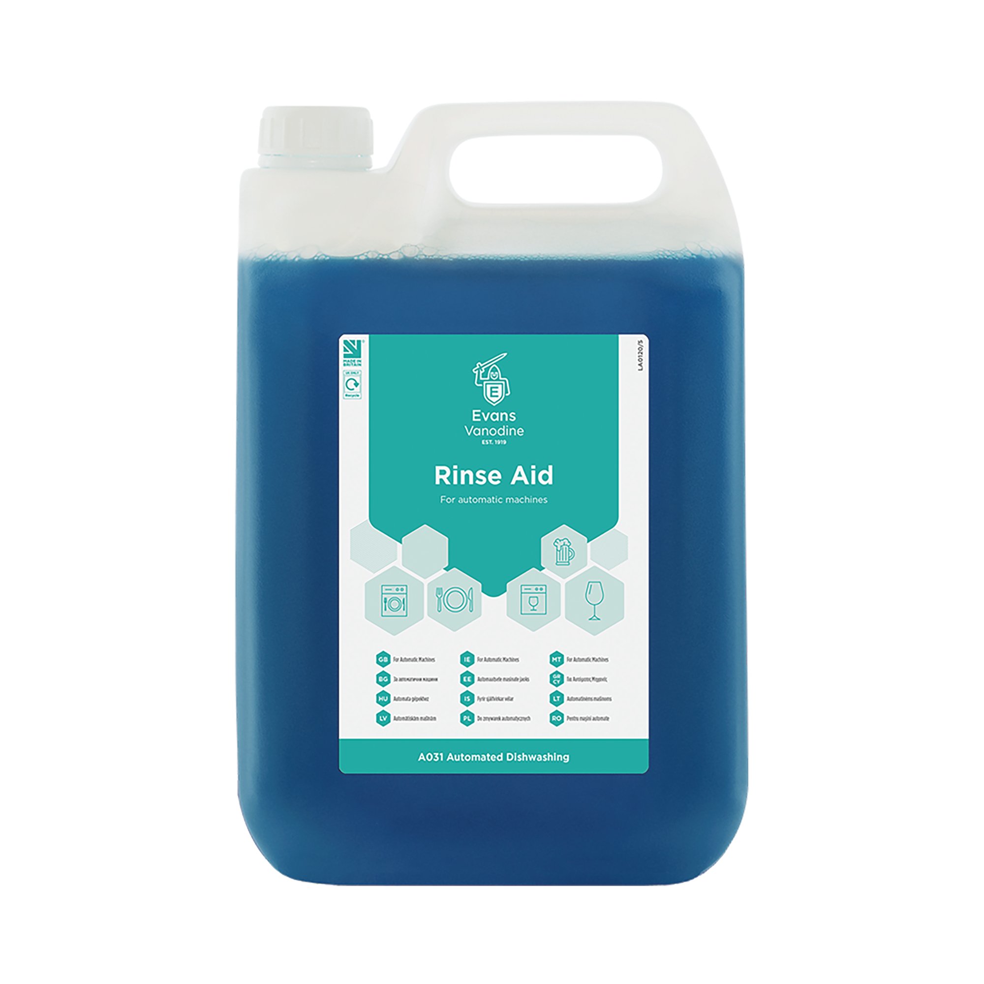 Evans Rinse Aid Drying + Eliminates Spotting 5L Pack of 2 A031EEV2