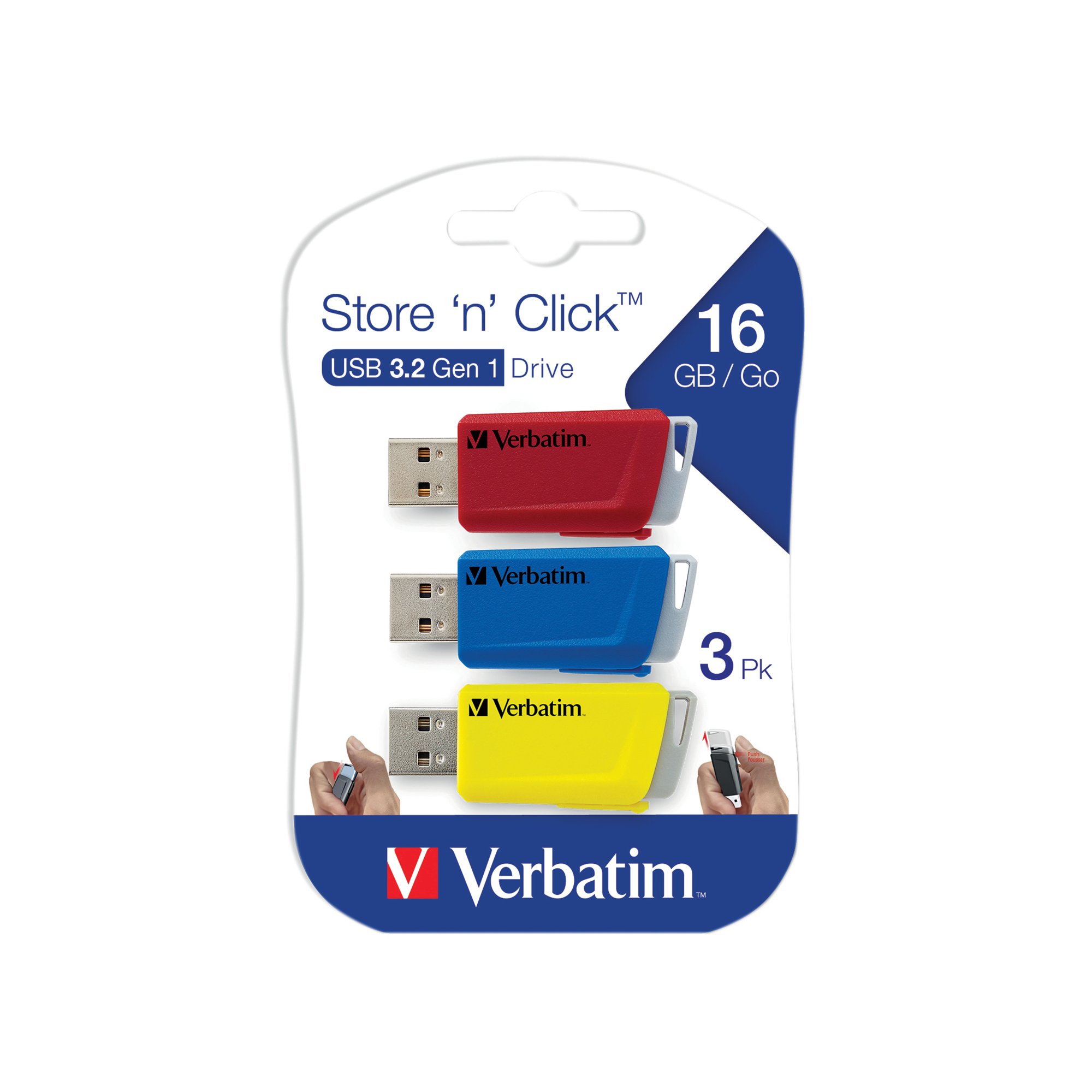 Verbatim Store and Click USB 3.2 16GB (3 Pack) 49306