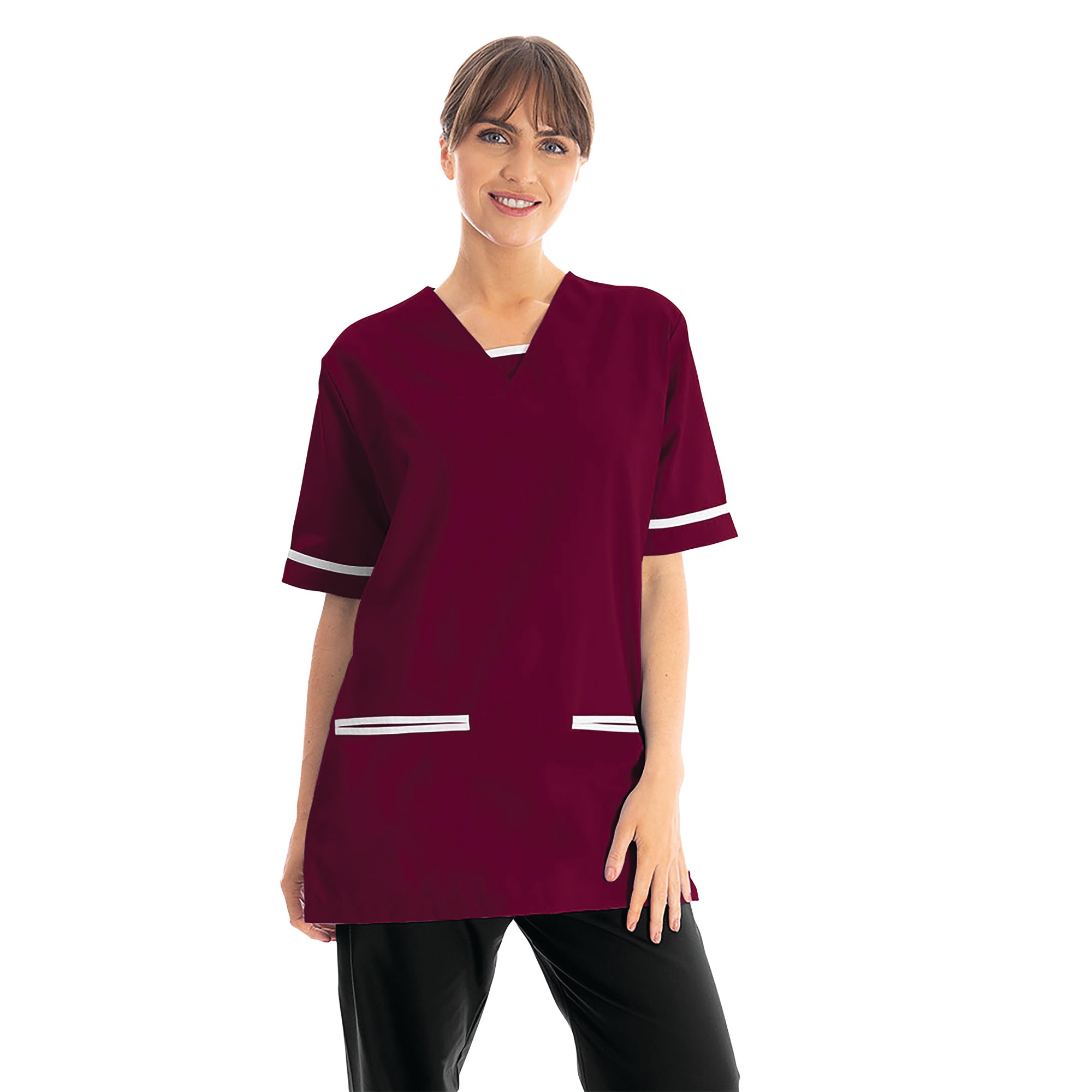 Lwt V-Neck Scrub Top + Trim Maroon/White XS 534LWMAROWHITXS