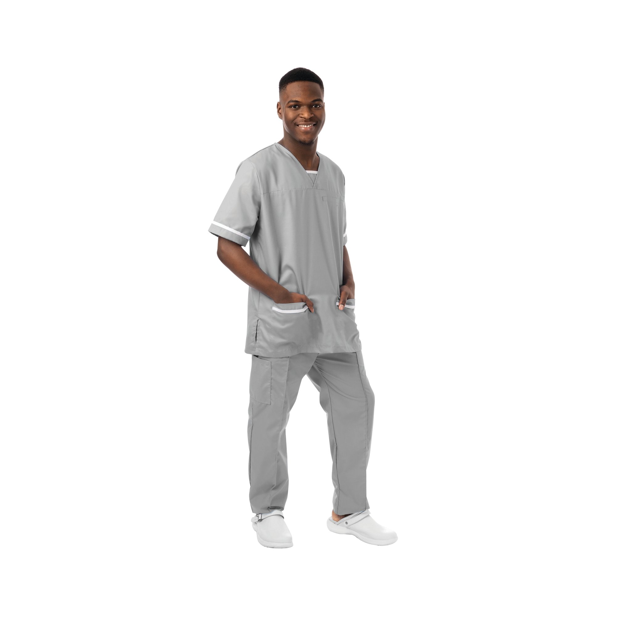 Lwt V-Neck Scrub Top + Trim Pale Grey/White L 534LWPGRYWHITL