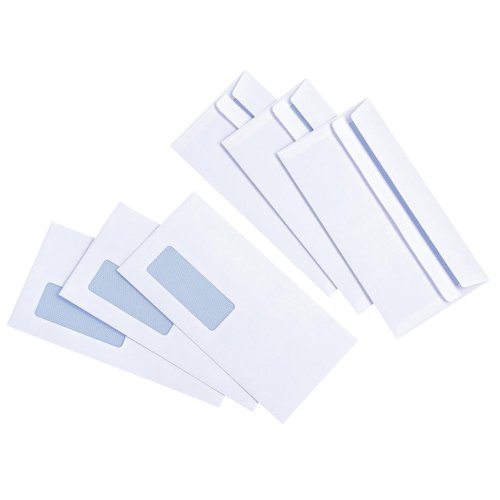 5 Star Value Envelopes Wallet Press Seal Window 90gsm DL 110x220mm White (Pack of 1000)