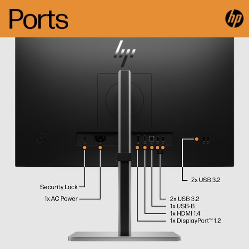 HP E24 G5 23.8 Inch FHD Monitor Black/Silver 6N6E9E9#ABU