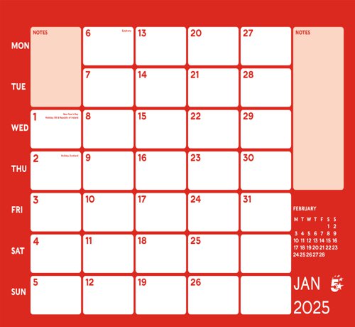 5 Star 2025 Wall Calendar Wirebound Month to View