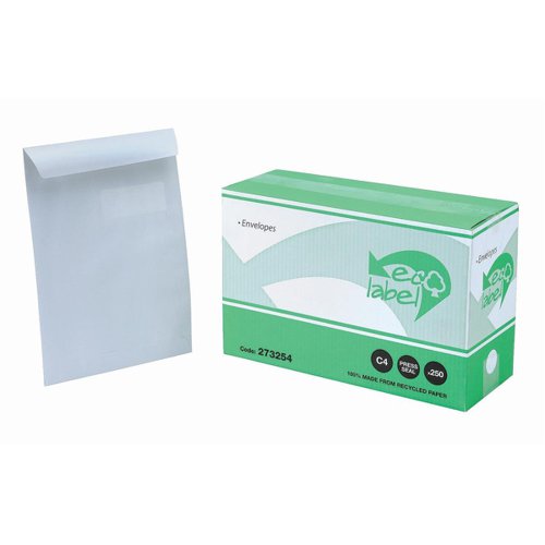 5 Star Eco Envelopes Recycled Pocket Self Seal Window 90gsm C4 324x229mm White (Pack of 250)